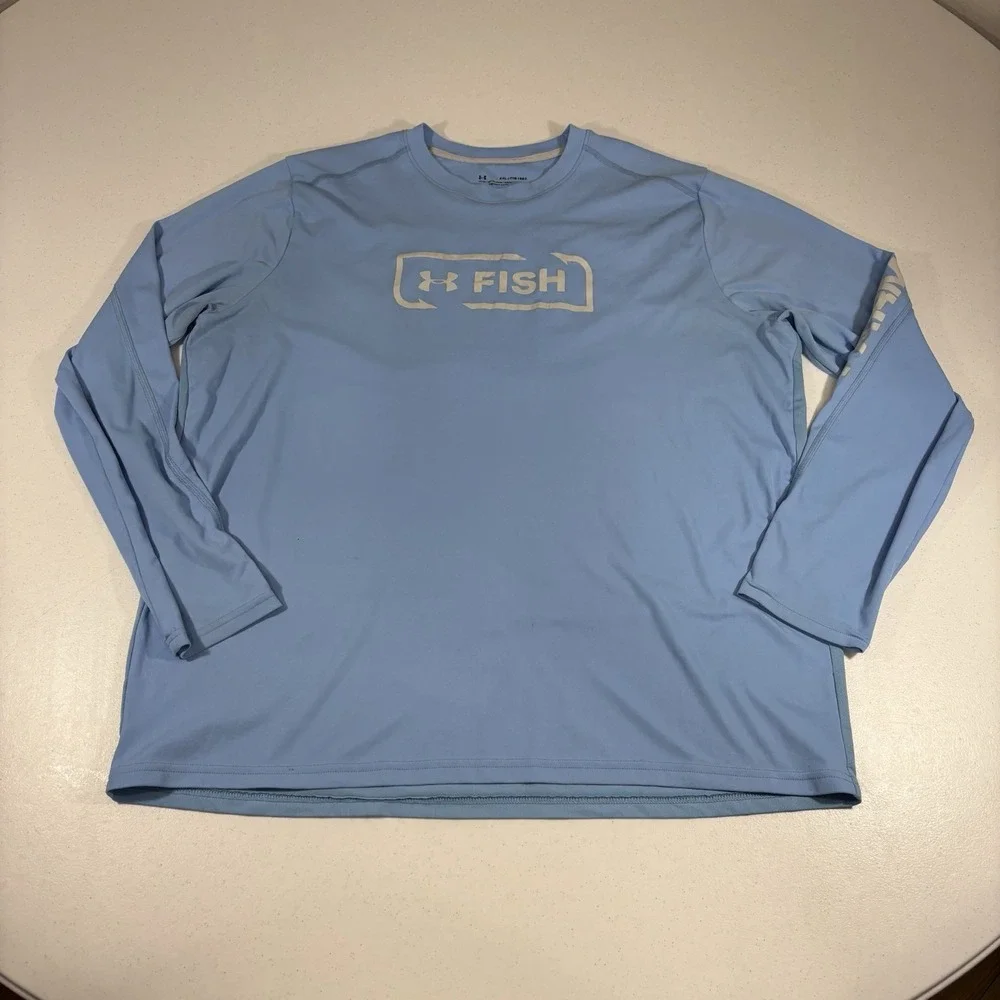 READ! Under Armour Fish ISO Chill Instant Cool L/S Shirt Men's XXL Light Blue